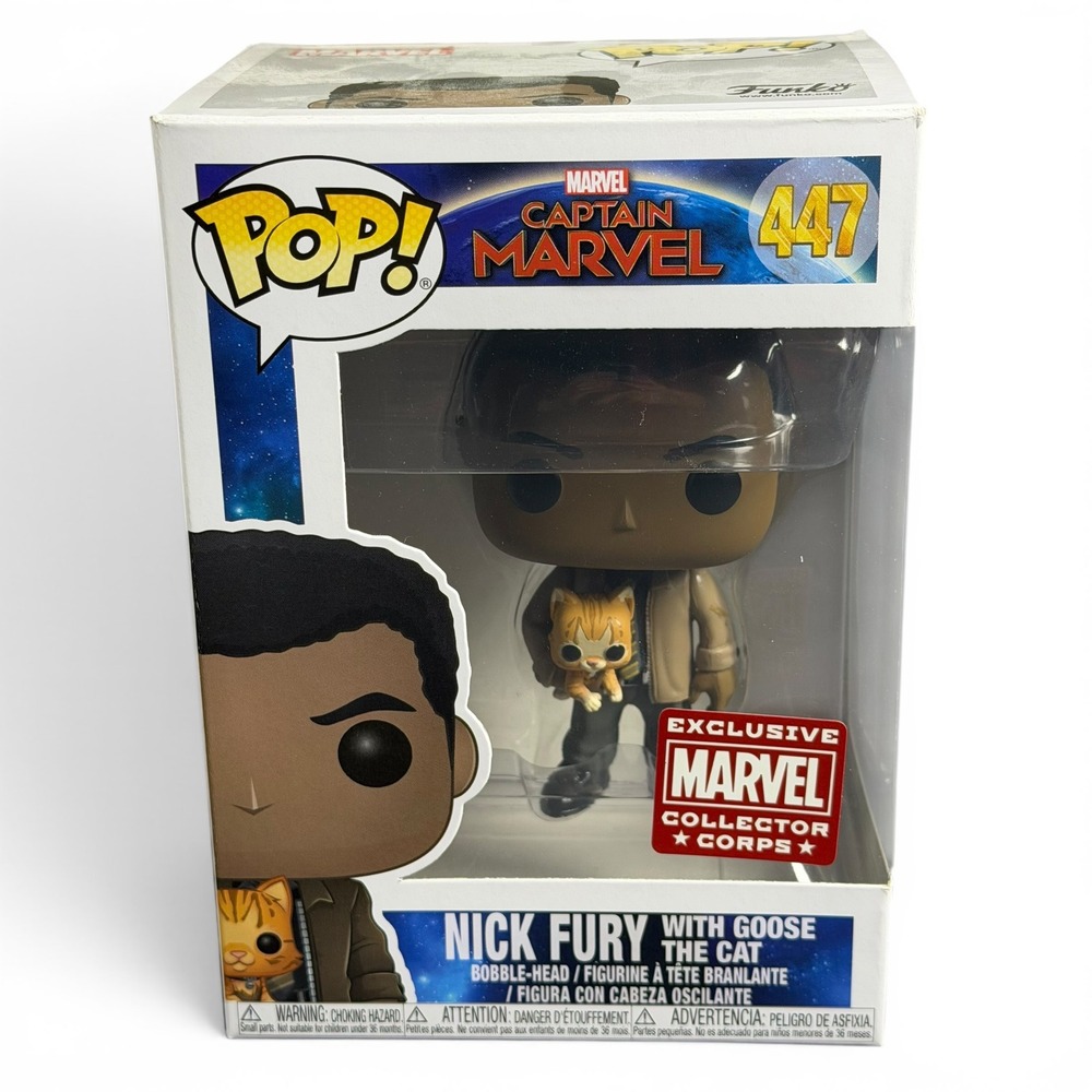 Funko Pop Marvel Captain Marvel Nick Fury with Goose the Cat 447 Collector Corps